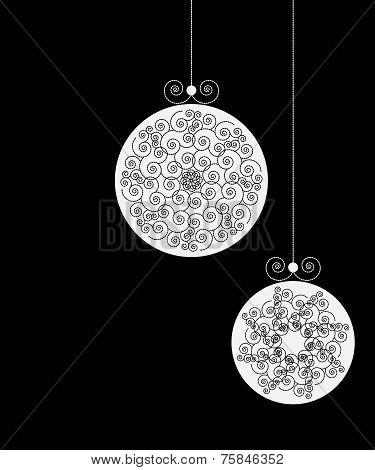 set of white christmas ball silhouettes on black background christmas ornaments vector illustration christmas balls collection hanging black background - White Christmas Balls set of white christmas ball silhouettes on black background christmas ornaments vector illustration christmas balls collection hanging black background - White Christmas Balls