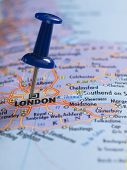 stock photo of map  - pin on the map with focus on London title - JPG 