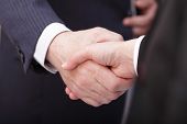 image of handshake  - Closeup of business people shaking hands over a deal - JPG 