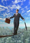foto of steady  - Businessman balancing on rope over a big city - JPG 