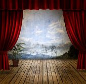picture of drapery  - Small stage with red velvet theater curtains - JPG 