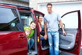 image of family  - Happy smiling family and a family car - JPG 