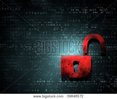 Picture or Photo of Security concept: Lock on digital screen, illustration