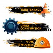 foto of construction  - illustration of under construction banner with hard hat and cone - JPG 