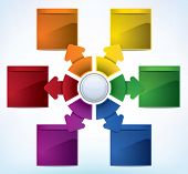 picture of six  - Business Presentation Diagram with six different colored fields for text and statistics  - JPG 