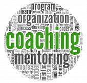 pic of business concept  - Coaching concept related words in tag cloud isolated on white - JPG 