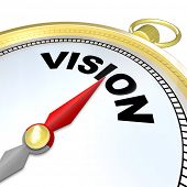 stock photo of future  - The needle on a golden compass points to the word Vision to give you clear direction - JPG 