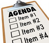 image of order  - The word Agenda on a numbered list of things to do or cover - JPG 