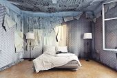 picture of interior  - luxury bed in abandoned interior  - JPG 