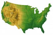 picture of map  - Continguous USA map showing land terrain and shaded relief - JPG 