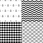 pic of black  - Black and white vector navy seamless patterns set - JPG 