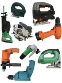 stock photo of power  - power tools set on white background clipping path included - JPG 