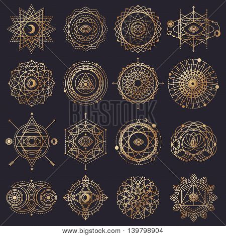 sacred geometry forms with eye moon sun vector sacred geometry forms with eye moon sun vector
