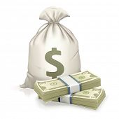 stock photo of money  - Sack and money - JPG 