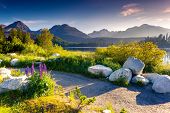 stock photo of wonder  - Mountain lake in National Park High Tatra - JPG 