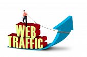 picture of internet  - Businessman is pulling web traffic sign on white background - JPG 