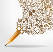 picture of notebook  - creative splash pencil with school icons set illustration - JPG 