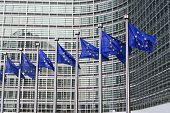 foto of europeans  - European Flags In front of the European Commission headquarters in Brussels - JPG 