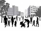 stock photo of family  - Families walking in the town - JPG 