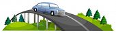 stock photo of bridge  - Illustration of a car passing over the bridge on a white background - JPG 