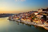 image of sunset  - hill with old town of  Porto and river Douro at sunset - JPG 