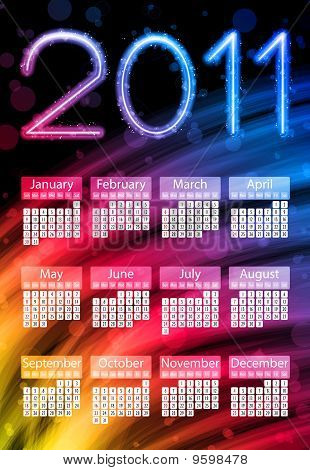 Stock vector : Colorful 2011 Calendar On Black Background. Rainbow Colors