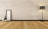 image of interior  - empty room with hardwood floor and old wall  - JPG 