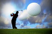 picture of golf  - Silhouette of the golfer with flying ball - JPG 