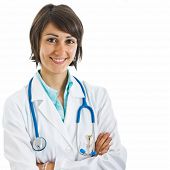 image of medical doctors  - Portrait of a friendly female doctor isolated on white - JPG 