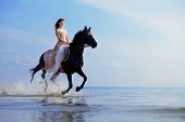 picture of horse  - Image of a woman on a horse by the sea - JPG 
