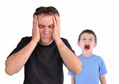 pic of problem  - A young boy is screaming at his father in the foreground - JPG 