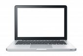 stock photo of laptop  - laptop isolated on white with blank monitor - JPG 