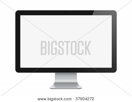 Picture or Photo of Illustration of apple cinema display, modern computer monitor with blank screen. Isolated on white. Clipping path added for screen.