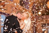 pic of restaurant  - beautiful caucasian couple just married and dancing their first dance - JPG 