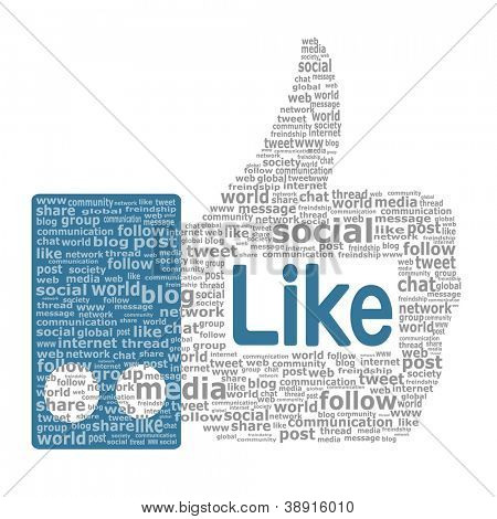 像标志。大拇指向上创建从社会网络中使用的词