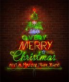 picture of illustration  - Christmas neon sign against red wall - JPG 