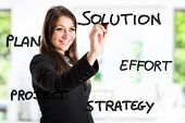 picture of strategy  - Businesswoman writing a positive concept on the screen - JPG 