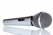 image of cord  - Silver microphone isolated on white - JPG 