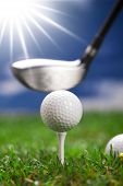 stock photo of golf  - Golf ball on the green grass - JPG 