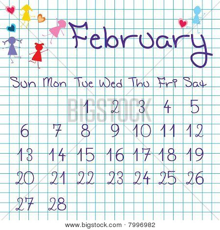 Calendar For February 2011. Calendar for February 2011 with playing kids Calendar For February 2011. Calendar for February 2011 with playing kids