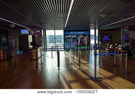 ROME, ITALY - AUGUST 04, 2015: Fiumicino Airport interior. Fiumicino - Leonardo da Vinci International Airport is a major international airport in Rome, Italy