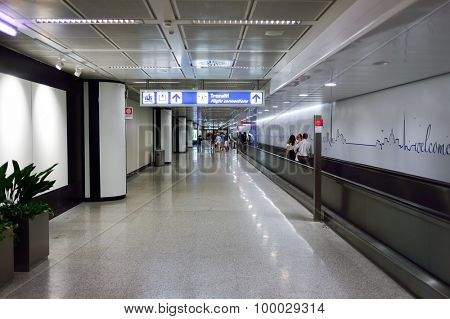 ROME, ITALY - AUGUST 04, 2015: Fiumicino Airport interior. Fiumicino - Leonardo da Vinci International Airport is a major international airport in Rome, Italy