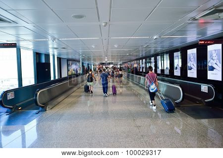 ROME, ITALY - AUGUST 04, 2015: Fiumicino Airport interior. Fiumicino - Leonardo da Vinci International Airport is a major international airport in Rome, Italy