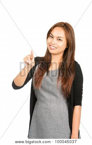 Asian Woman Pressing Touchscreen Interface At