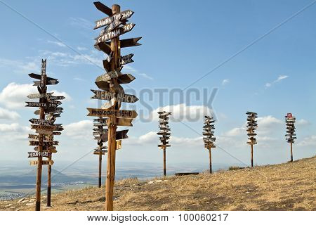 Pointers Distances To Different Cities And Tourist Atop Mount Mashuk