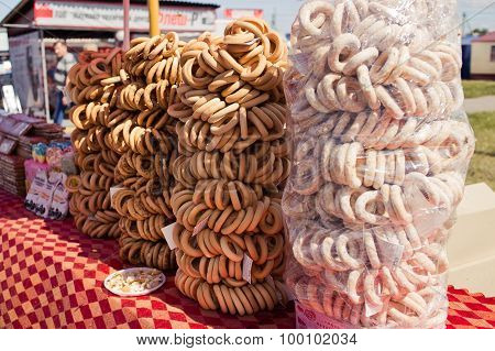 Tasty Sweet Dried Round Biscuits On The Table