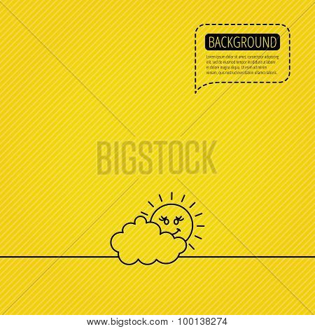 Cloudy day with sun icon. Overcast weather sign.