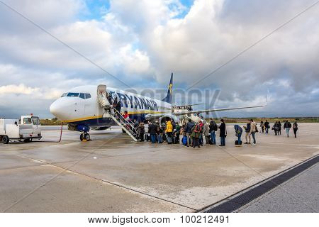 Passengers Boarding Ryanair Jet Airplane