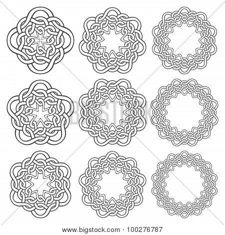 Nine annular decorative elements with stripes braiding