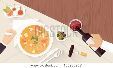 Fine dining at restaurant
